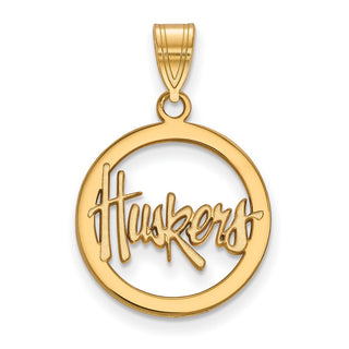 Sterling Silver Gold-plated LogoArt University of Nebraska Huskers Small Circle Pendant