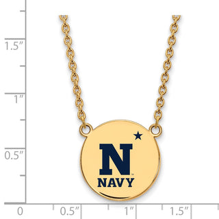 Sterling Silver Gold-plated LogoArt US Naval Academy Large Enameled Disc Pendant 18 inch Necklace
