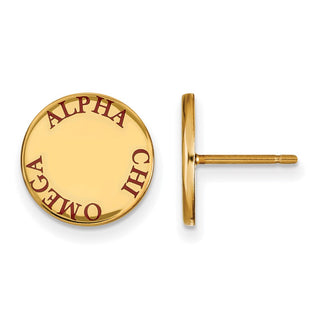 Sterling Silver Gold-plated LogoArt Alpha Chi Omega Sorority Text Color Enamel Post Earrings GP020ACO