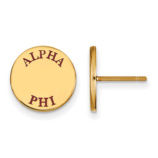 Sterling Silver Gold-plated LogoArt Alpha Phi Sorority Text Color Enamel Post Earrings GP020APH