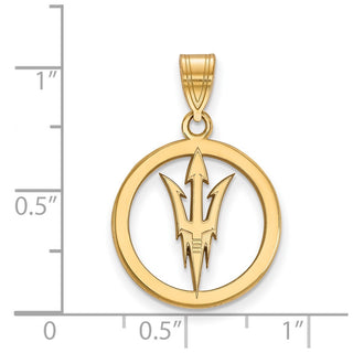 Sterling Silver Gold-plated LogoArt Arizona State University Pitchfork Medium Circle Pendant