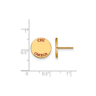 Sterling Silver Gold-plated LogoArt Chi Omega Sorority Text Color Enamel Post Earrings GP020CHO