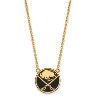 Sterling Silver Gold-plated NHL LogoArt Buffalo Sabres Large Enameled Pendant 18 inch Necklace