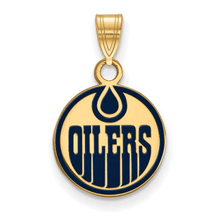 Sterling Silver Gold-plated NHL LogoArt Edmonton Oilers Small Enameled Pendant