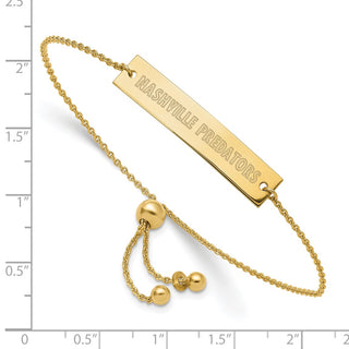 Sterling Silver Gold-plated NHL LogoArt Nashville Predators Small Bar Adjustable 9 inch Bracelet