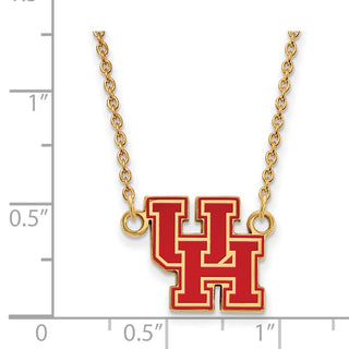 Sterling Silver Gold-plated LogoArt University of Houston U-H Small Enameled Pendant 18 inch Necklace