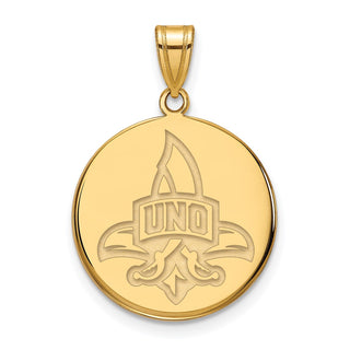 Sterling Silver Gold-plated LogoArt University of New Orleans Privateers Large Disc Pendant
