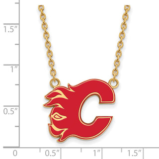 Sterling Silver Gold-plated NHL LogoArt Calgary Flames Letter C Large Enameled Pendant 18 inch Necklace