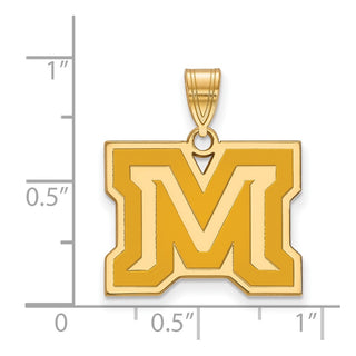 Sterling Silver Gold-plated LogoArt Montana State University Letter M Medium Enameled Pendant