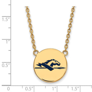 Sterling Silver Gold-plated LogoArt Longwood University Horse Large Enameled Disc 18 inch Necklace