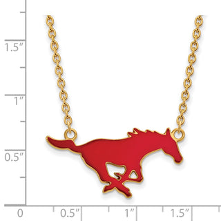Sterling Silver Gold-plated LogoArt Southern Methodist University Mustang Large Enameled Pendant 18 inch Necklace