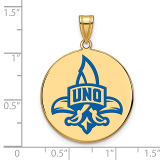 Sterling Silver Gold-plated LogoArt University of New Orleans Privateers Extra Large Enameled Disc Pendant