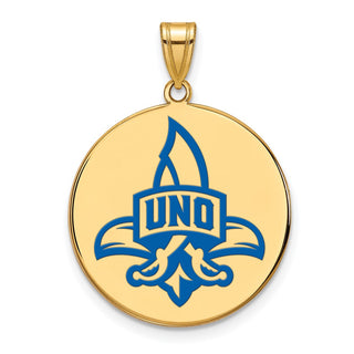 Sterling Silver Gold-plated LogoArt University of New Orleans Privateers Extra Large Enameled Disc Pendant