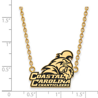 Sterling Silver Gold-plated LogoArt Coastal Carolina University Chanticleers Large Enameled Pendant 18 inch Necklace