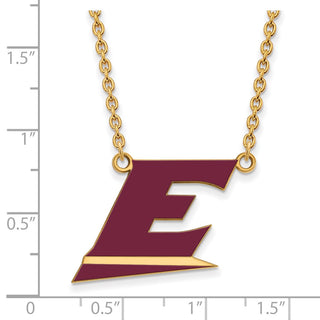 Sterling Silver Gold-plated LogoArt Eastern Kentucky University Letter E Large Enameled Pendant 18 inch Necklace