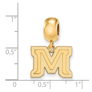 Sterling Silver Gold-plated LogoArt Montana State University Letter M Small Dangle Bead Charm
