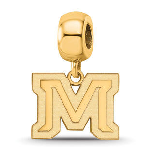 Sterling Silver Gold-plated LogoArt Montana State University Letter M Small Dangle Bead Charm
