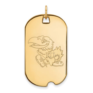 Sterling Silver Gold-plated LogoArt University of Kansas Jayhawk Large Dog Tag Pendant