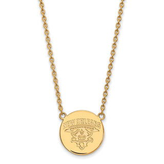 Sterling Silver Gold-plated LogoArt University of New Orleans Privateers Large Disc 18 inch Necklace