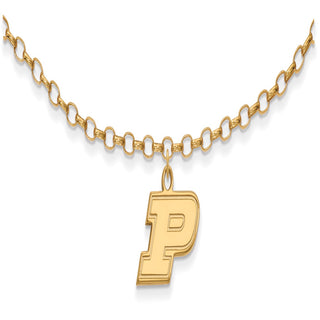Sterling Silver Gold-plated LogoArt Purdue University Letter P 9-inch Anklet