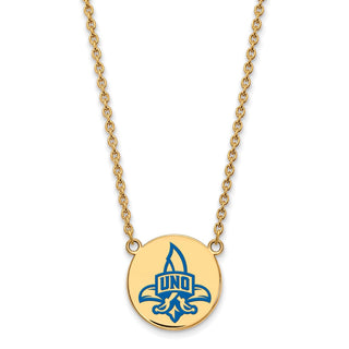 Sterling Silver Gold-plated LogoArt University of New Orleans Privateers Large Enameled Disc 18 inch Necklace