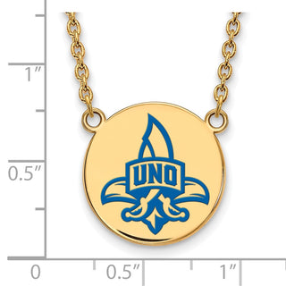 Sterling Silver Gold-plated LogoArt University of New Orleans Privateers Large Enameled Disc 18 inch Necklace