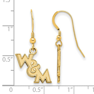 Sterling Silver Gold-plated LogoArt College of William and Mary Extra Small Dangle Wire Earrings