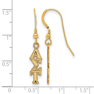 Sterling Silver Gold-plated LogoArt Alpha Sigma Tau Sorority Greek Letters Small Dangle Wire Earrings