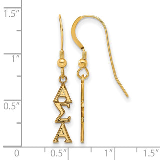 Sterling Silver Gold-plated LogoArt Alpha Sigma Alpha Sorority Greek Letters Small Dangle Wire Earrings
