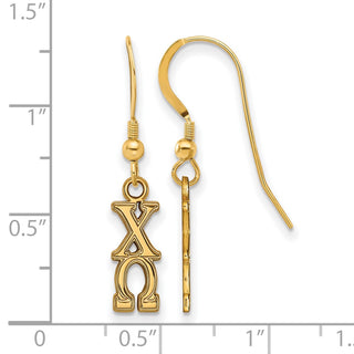 Sterling Silver Gold-plated LogoArt Chi Omega Sorority Greek Letters Small Dangle Wire Earrings