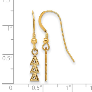 Sterling Silver Gold-plated LogoArt Delta Delta Delta Sorority Greek Letters Small Dangle Wire Earrings