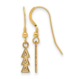 Sterling Silver Gold-plated LogoArt Delta Delta Delta Sorority Greek Letters Small Dangle Wire Earrings