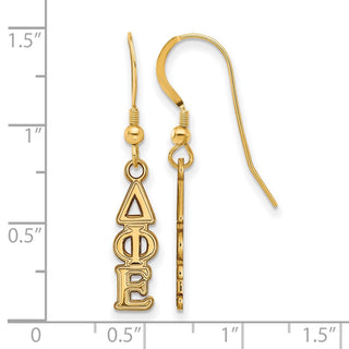 Sterling Silver Gold-plated LogoArt Delta Phi Epsilon Extra Sorority Greek Letters Small Dangle Wire Earrings