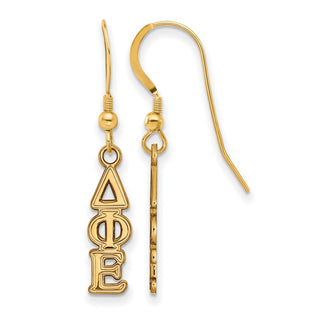 Sterling Silver Gold-plated LogoArt Delta Phi Epsilon Extra Sorority Greek Letters Small Dangle Wire Earrings