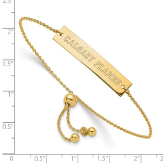 Sterling Silver Gold-plated NHL LogoArt Calgary Flames Small Bar Adjustable 9 inch Bracelet