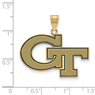 Sterling Silver Gold-plated LogoArt Georgia Institute of Technology G-T Large Enameled Pendant