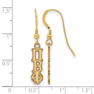 Sterling Silver Gold-plated LogoArt Pi Beta Phi Extra Sorority Greek Letters Small Dangle Wire Earrings