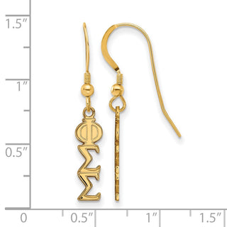 Sterling Silver Gold-plated LogoArt Phi Sigma Sigma Sorority Greek Letters Small Dangle Wire Earrings