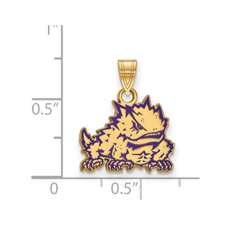 Sterling Silver Gold-plated LogoArt Texas Christian University Horned Frog Small Enameled Pendant