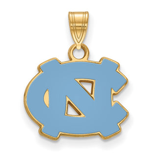Sterling Silver Gold-plated LogoArt University of North Carolina N-C Small Enameled Pendant
