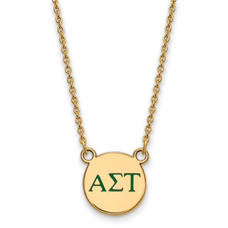Sterling Silver Gold-plated LogoArt Alpha Sigma Tau Sorority Greek Letters Small Color Enamel Pendant 18 inch Necklace GP027ALS-18