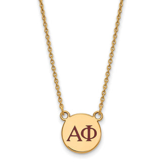 Sterling Silver Gold-plated LogoArt Alpha Phi Sorority Greek Letters Small Color Enamel Pendant 18 inch Necklace GP027APH-18