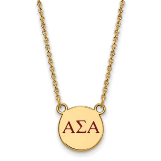 Sterling Silver Gold-plated LogoArt Alpha Sigma Alpha Sorority Greek Letters Small Color Enamel Pendant 18 inch Necklace GP027ASI-18