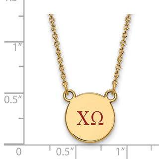 Sterling Silver Gold-plated LogoArt Chi Omega Sorority Greek Letters Small Color Enamel Pendant 18 inch Necklace GP027CHO-18