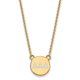 Sterling Silver Gold-plated LogoArt Delta Delta Delta Sorority Greek Letters Small Color Enamel Pendant 18 inch Necklace GP027DDD-18