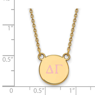 Sterling Silver Gold-plated LogoArt Delta Gamma Sorority Greek Letters Small Color Enamel Pendant 18 inch Necklace GP027DG-18