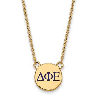 Sterling Silver Gold-plated LogoArt Delta Phi Epsilon Sorority Greek Letters Small Color Enamel Pendant 18 inch Necklace GP027DPH-18