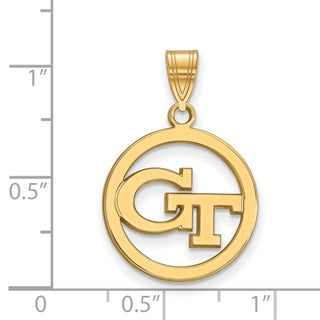 Sterling Silver Gold-plated LogoArt Georgia Institute of Technology G-T Medium Circle Pendant