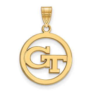 Sterling Silver Gold-plated LogoArt Georgia Institute of Technology G-T Medium Circle Pendant