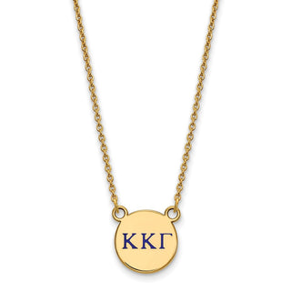 Sterling Silver Gold-plated LogoArt Kappa Kappa Gamma Sorority Greek Letters Small Color Enamel Pendant 18 inch Necklace GP027KKG-18